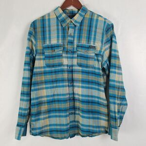 Oakley Mens Shirt Medium Blue Plaid Long‎ Sleeve Collar Button Down Pockets